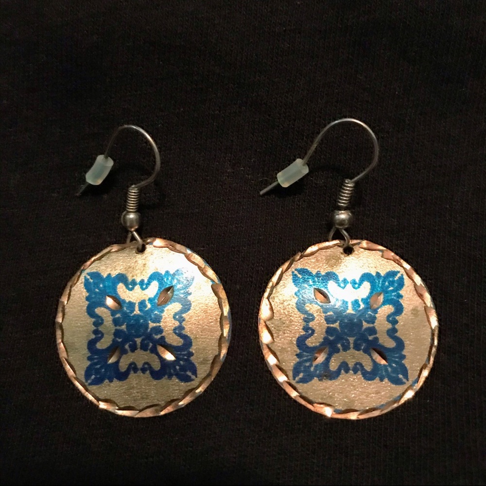 Copper and Blue Disk Earrings